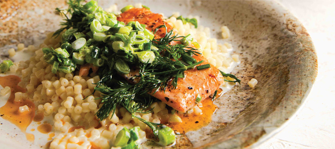 HERBY SALMON WITH CREAMY BABY LEEKS